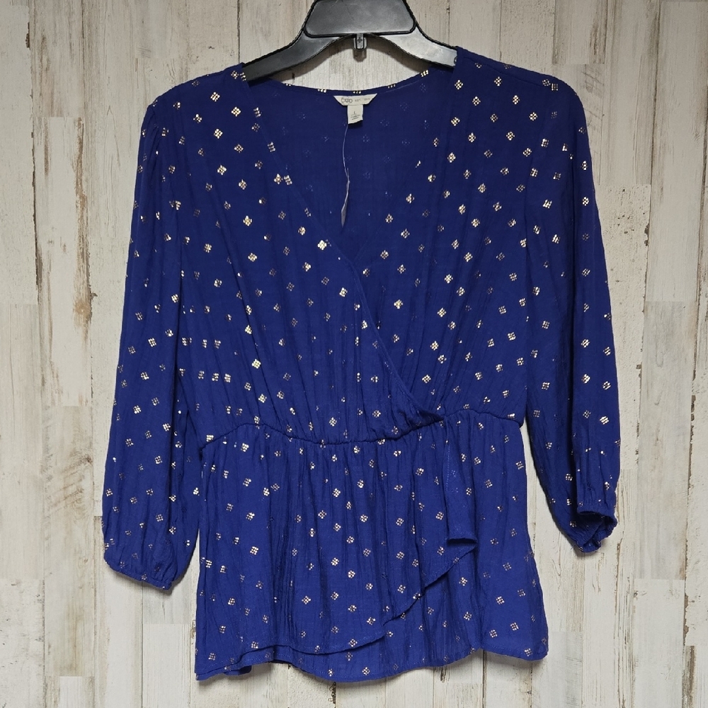 Blue Women's Faux Wrap PeplumTop